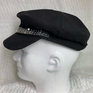 Black Canvas Silver Mesh Biker Cap Lined Unisex